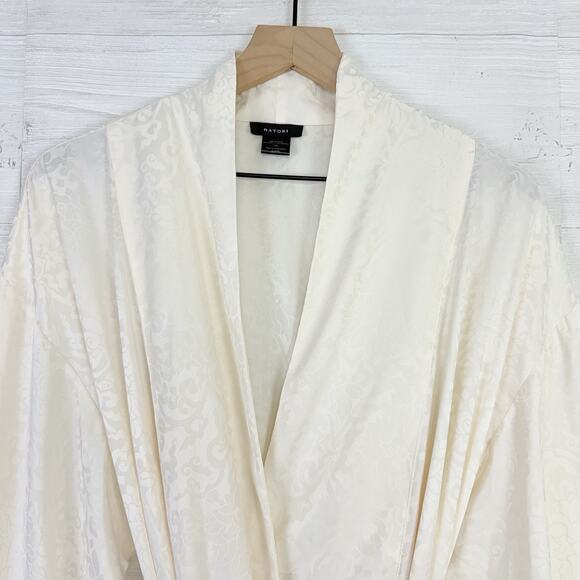 Natori Jacquard‎ Satin Womens Robe Size Medium Ivory Kimono Belted Sleepwear - Picture 3 of 16
